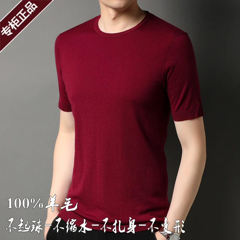 鄂尔多斯市男装薄款羊毛衫中青年上衣圆领高档短袖毛衣针织衫T恤