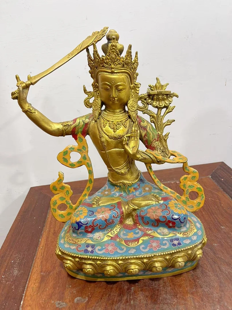 铜胎掐丝景泰蓝举剑文殊