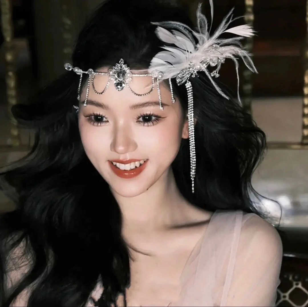 星意造型闪发饰流苏羽毛额饰梦幻公主写真婚纱婚礼771