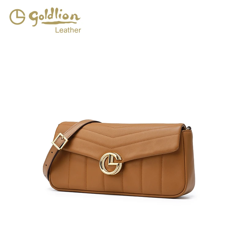 Goldlion/金利来头层牛皮经典轻奢女士小香风软面百搭单肩斜挎包