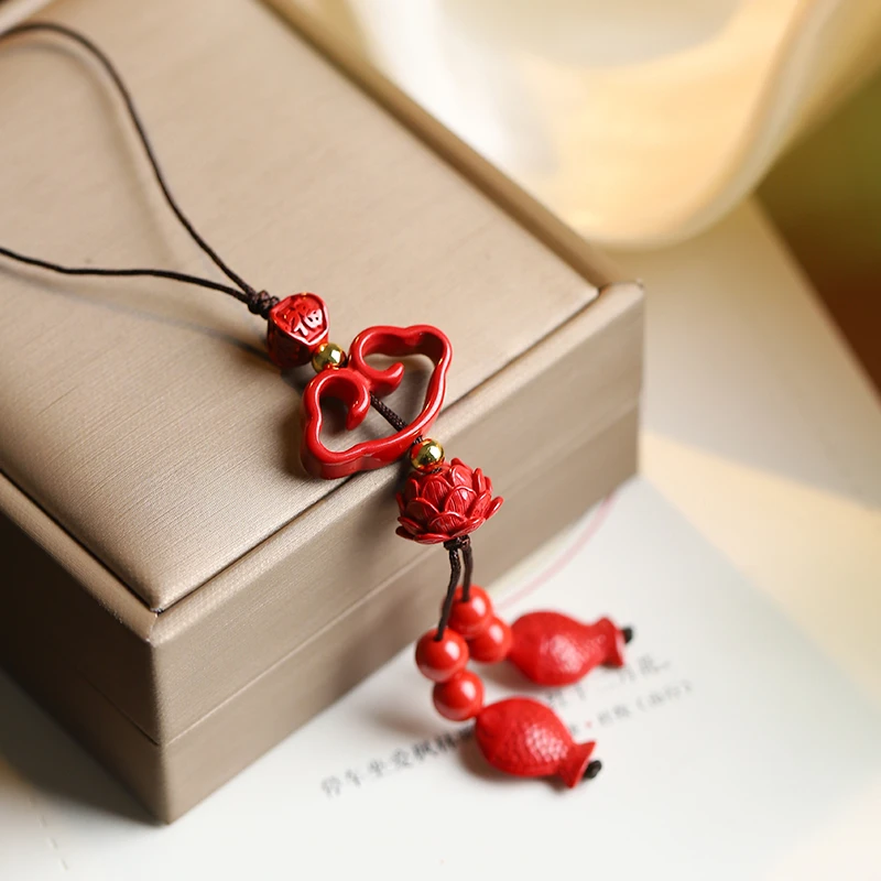 石千年 含辰砂工艺品如意祥云朱砂挂件平安转运手机挂绳包挂