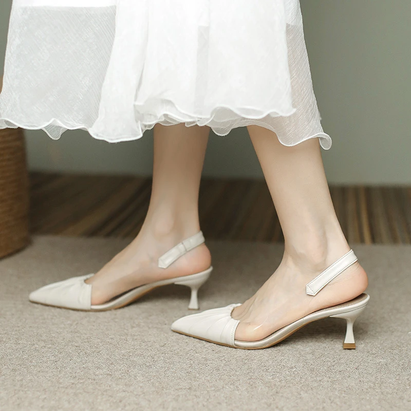 KABINGNI/卡冰妮5cm后空尖头高跟鞋女夏季新款高级感细跟女鞋