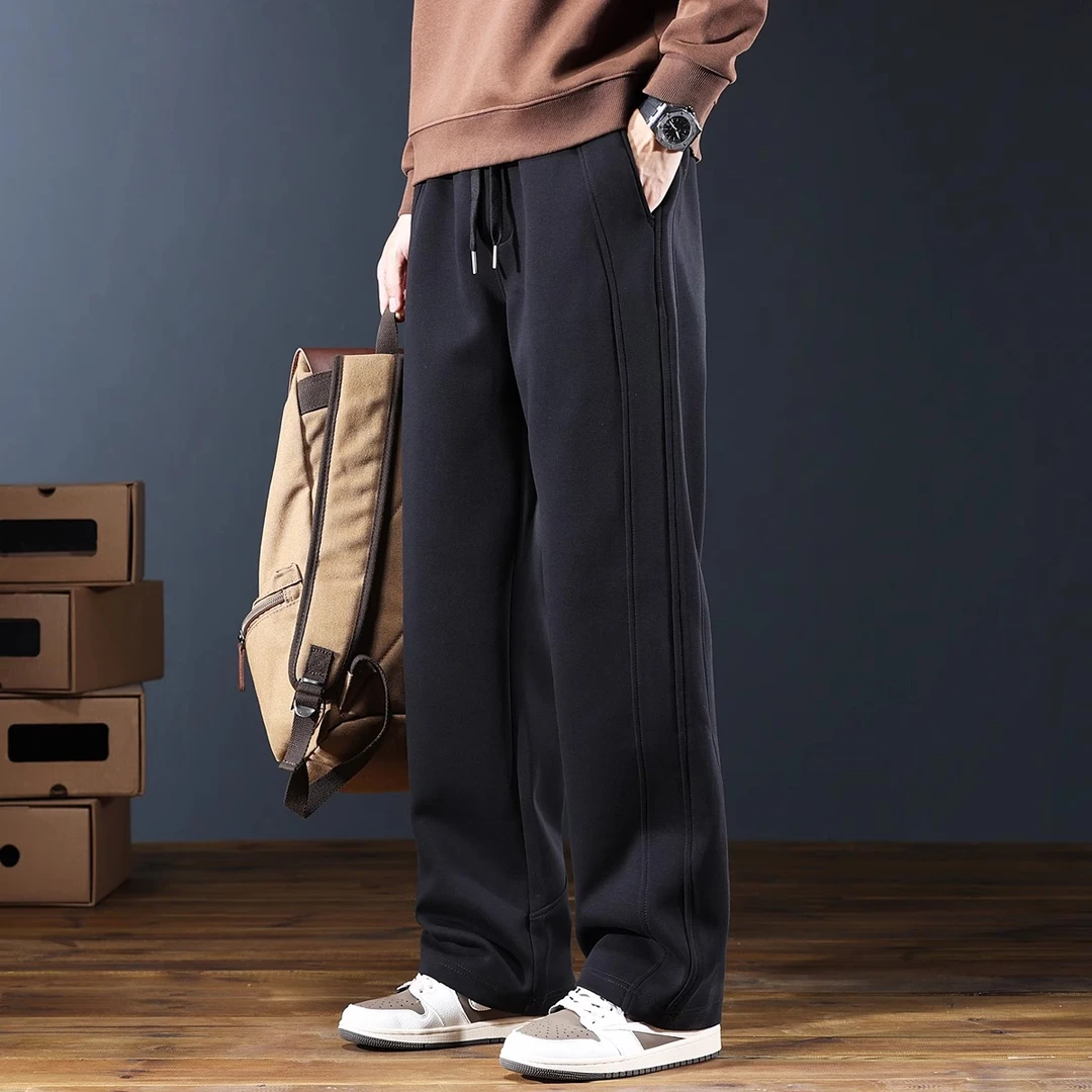 Cebrodz秋冬百搭潮流直筒卫裤男宽松大码阔腿休闲裤垂感拼接裤子