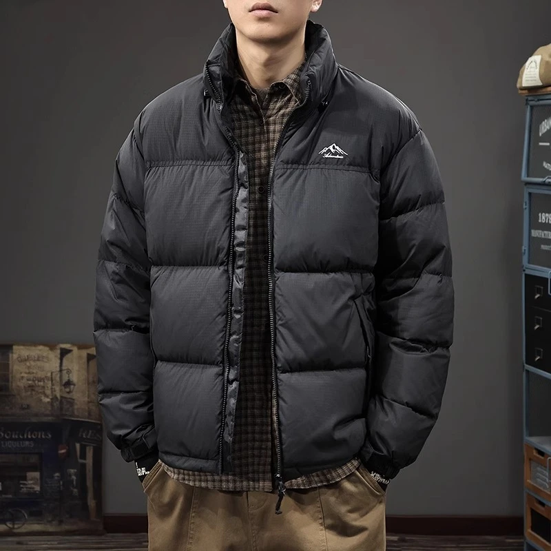 Cebrodz冬季山系立领连帽羽绒服男美式潮牌拼色外套宽松面包服