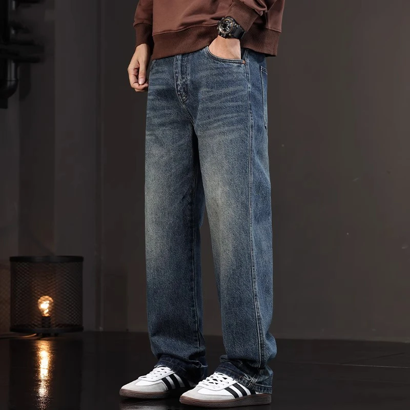Cebrodz重磅复古牛仔裤男士秋季潮牌宽松直筒裤子美式高街阔腿裤
