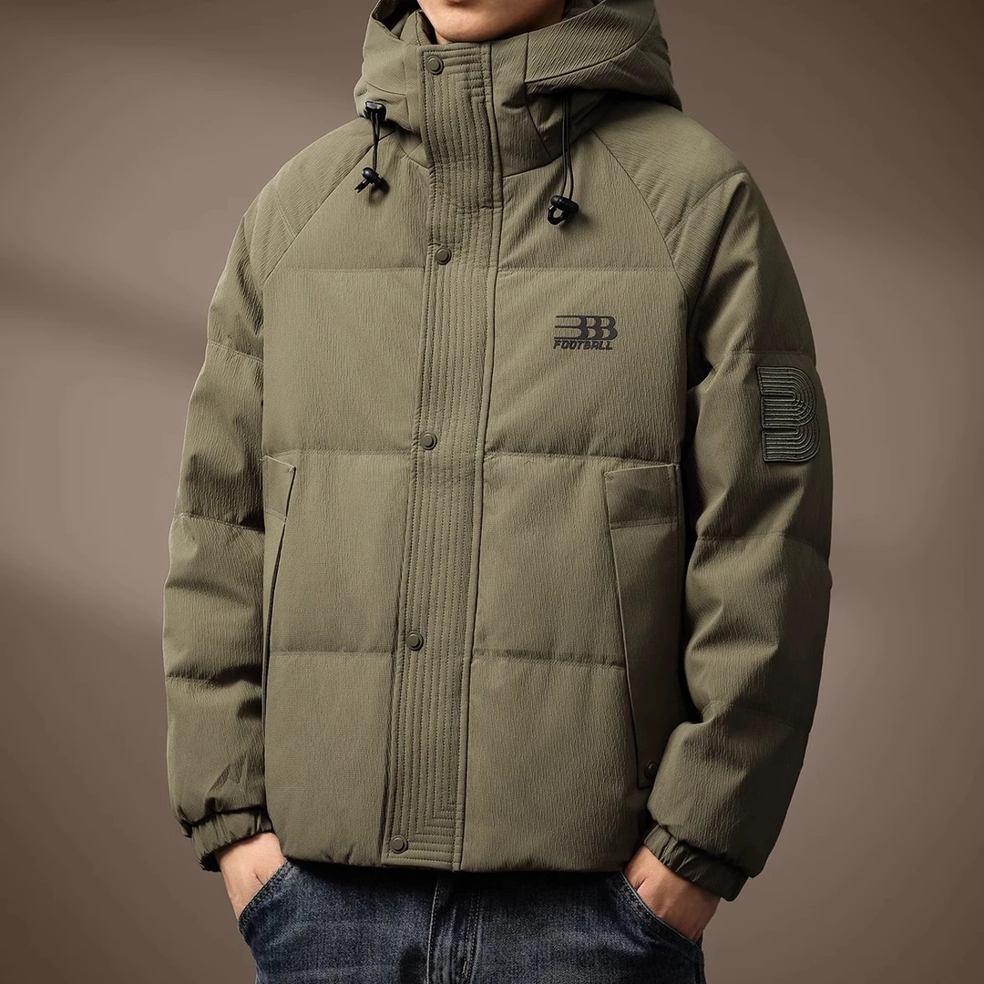 Cebrodz美式复古连帽纹理鸭绒羽绒服男冬季加厚保暖男士潮牌外套