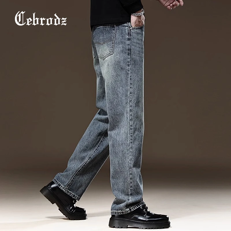 Cebrodz美式牛仔裤男士春秋季水洗做旧高街直筒宽松休闲长裤子男