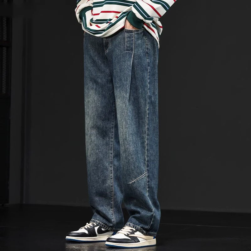 Cebrodz男士牛仔裤秋季美式直筒宽松高街休闲裤潮牌阔腿长裤子