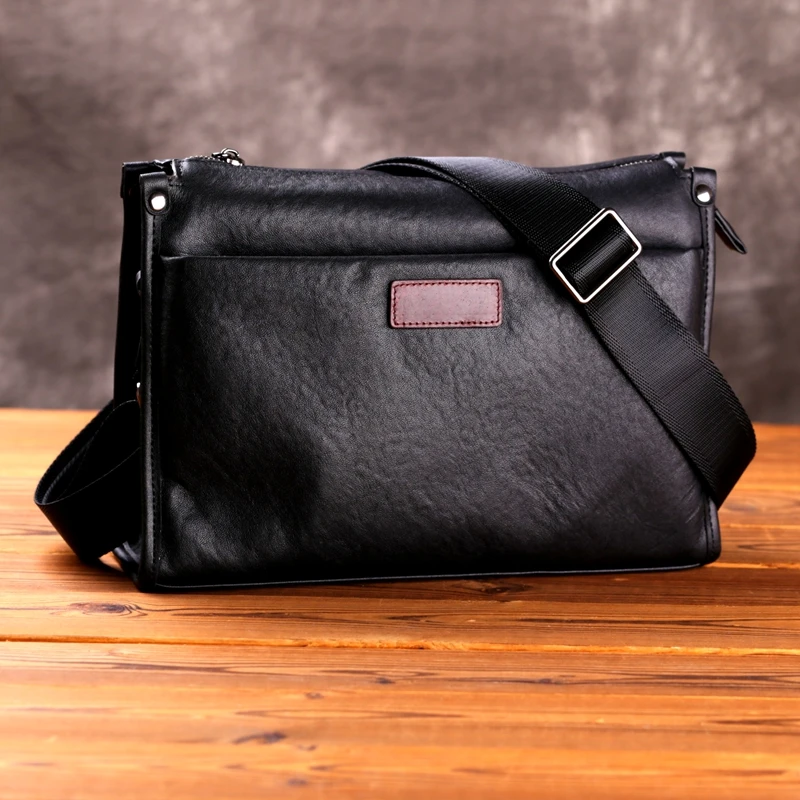 植鞣牛皮真皮小包男斜挎包背包复古单肩包简约油差包通勤男包潮