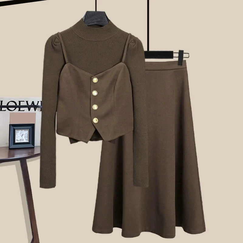 2025春季新款时尚套装女毛衣+马甲+半身裙气质减龄三件套8828