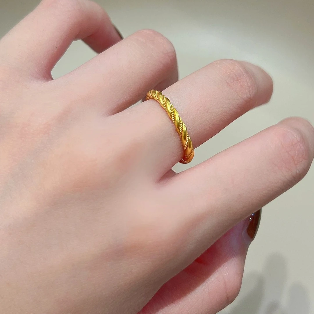 足金999古法麻花戒指时尚简约