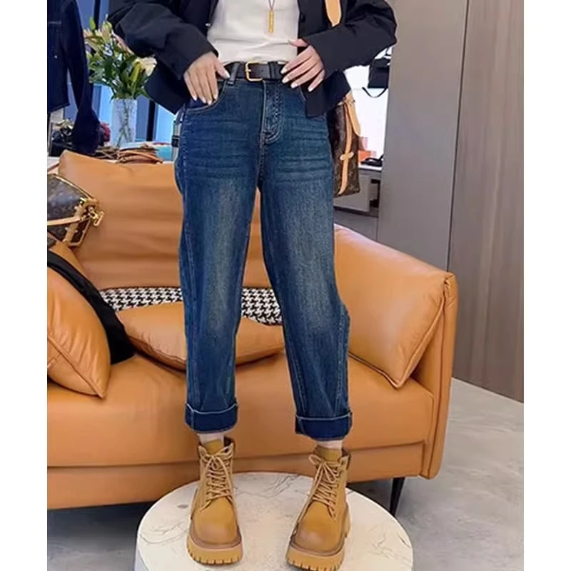 小个子梨形身材高腰显瘦直筒牛仔裤女2024秋季新款弹力九分烟管裤