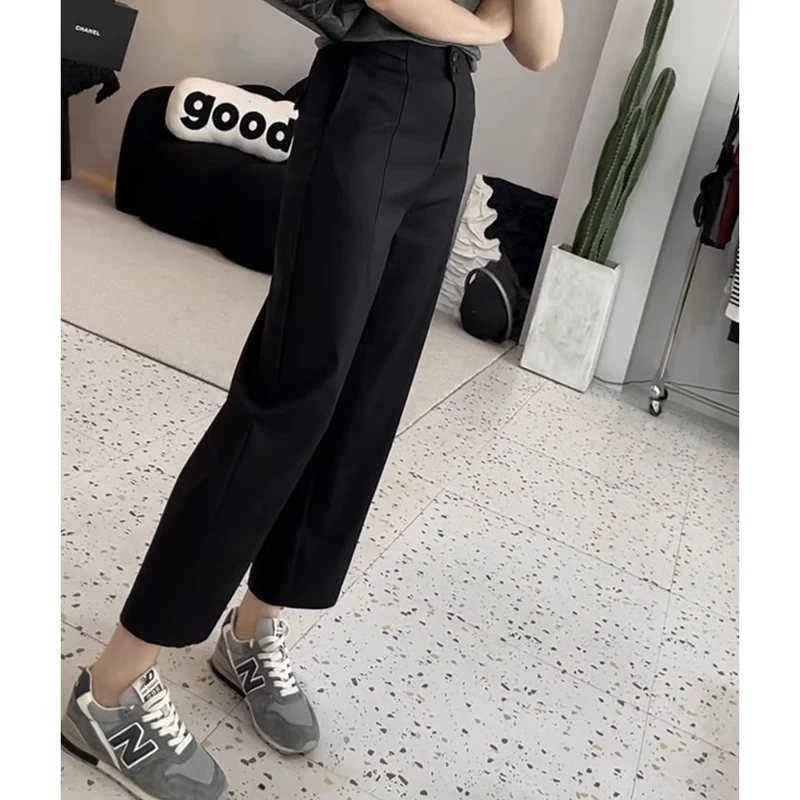 2025年秋季新款大码九分直筒休闲裤女梨型高腰显瘦宽松垂感西装裤
