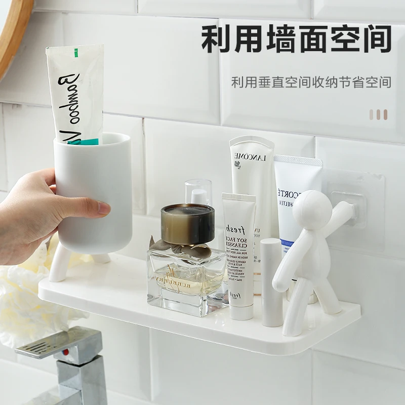日式简约浴室壁挂人形护栏挂钩置物架创意免打孔厨房收纳架调料架