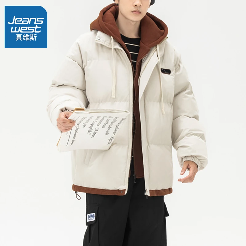 真维斯棉服男女秋冬季2023新款假两件连帽情侣款休闲棉衣外套男士