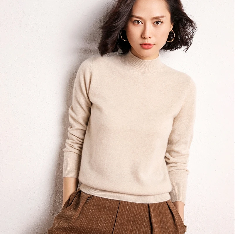 100%纯羊毛半高领打底衫毛衣针织百搭秋冬内搭长袖