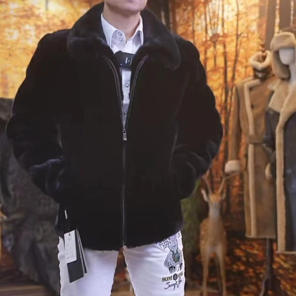 萨尼男款真皮皮草高端水貂貂绒毛外套真时尚冬季保暖大衣