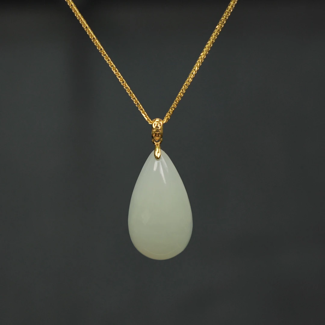 和田玉水滴15*27项链吊坠镶嵌s925百搭简约时尚经典（多样性发一）