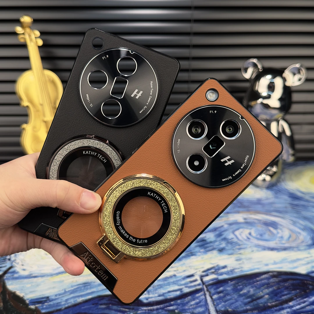 适用OPPO FindX7手机壳星光艺术素皮鎏金闪粉支架防摔保护壳