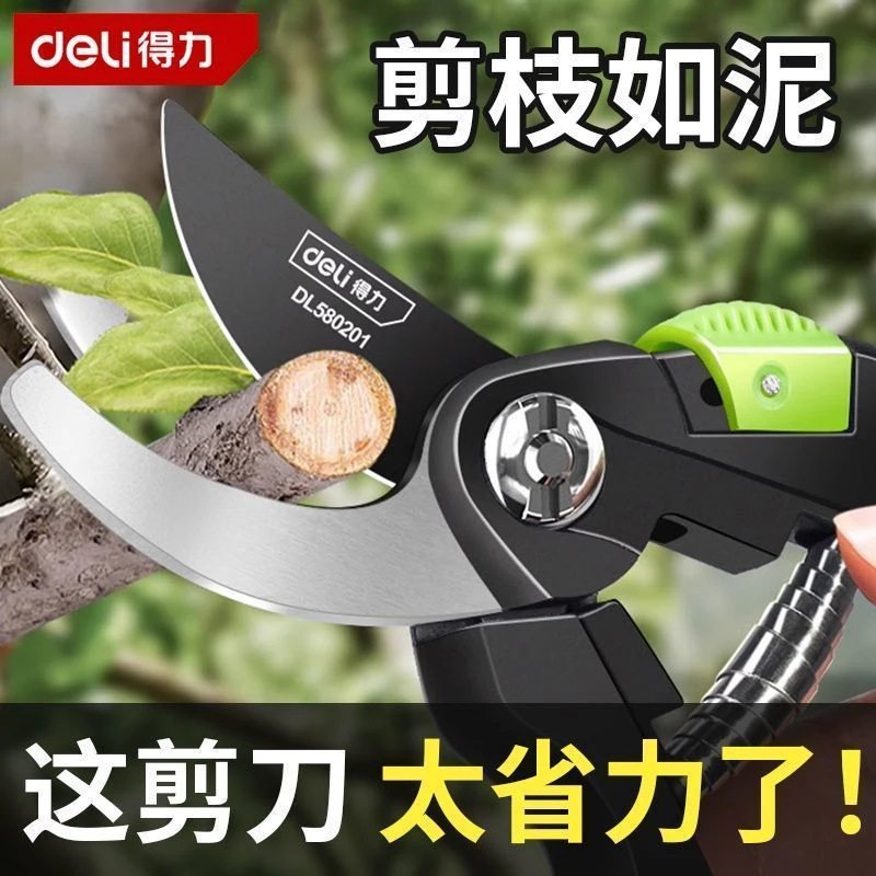 得力修枝剪家用强力园林剪农用省力剪刀多功能枝修花果园艺粗枝剪