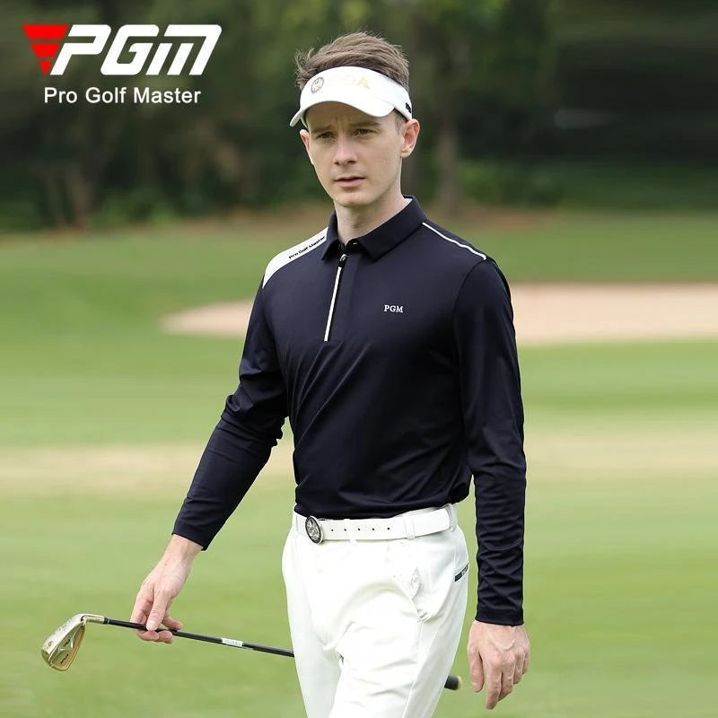 PGM新品 高尔夫男装秋冬长袖t恤 翻领拉链 简约百搭运动golf男装