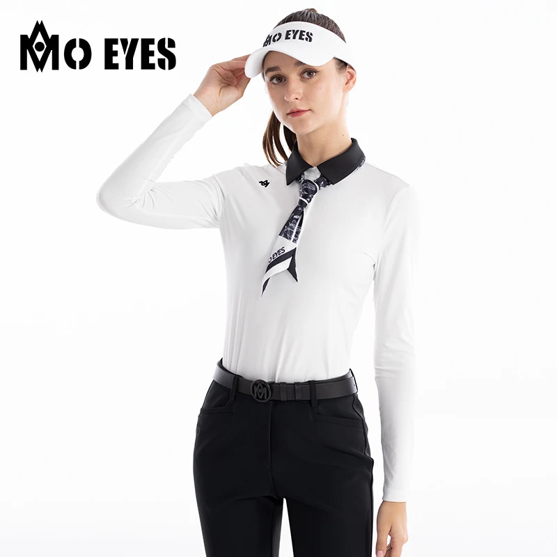 MO EYES魔眼 高尔夫服装女长袖T恤春秋 配丝巾弹力打底衫运动优雅