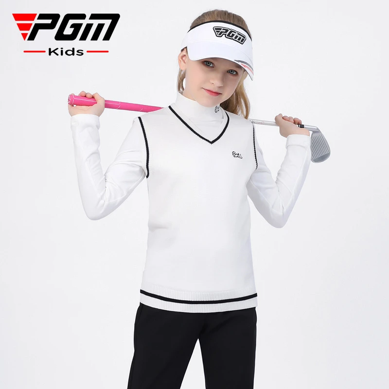 PGM 2025秋冬新款 高尔夫童装毛衣 女童马甲背心舒适保暖丝光羊毛