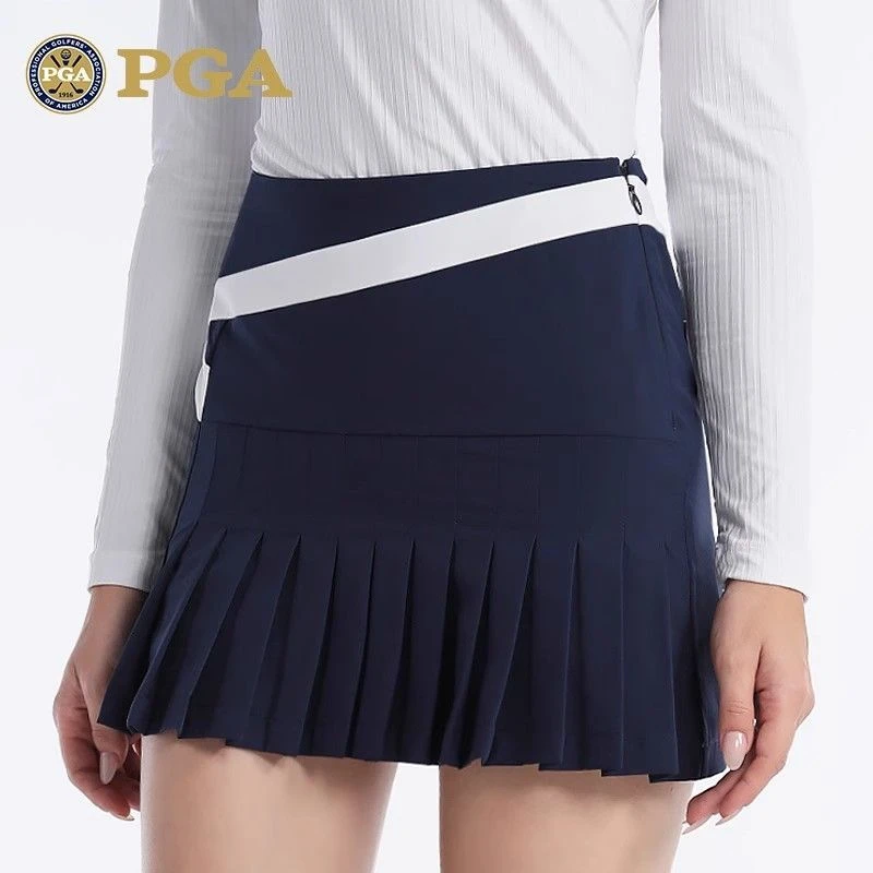美国PGA 高尔夫短裙女士 运动百褶裙A字裙拼色设计半身裙隐形拉链