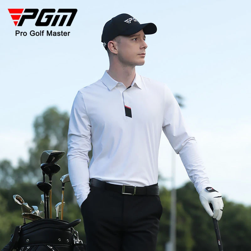 PGM高尔夫服装男长袖T恤春秋季运动球衣男装衣服polo衫无缝翻领