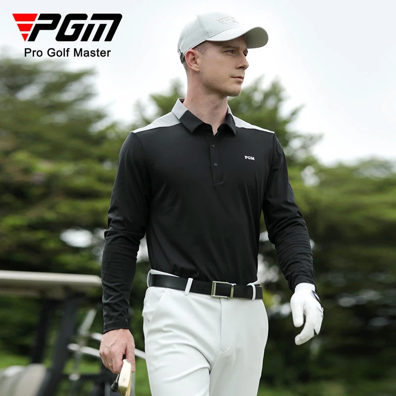 PGM 高尔夫服装男长袖T恤秋冬运动上衣男装衣服polo衫拼色百搭