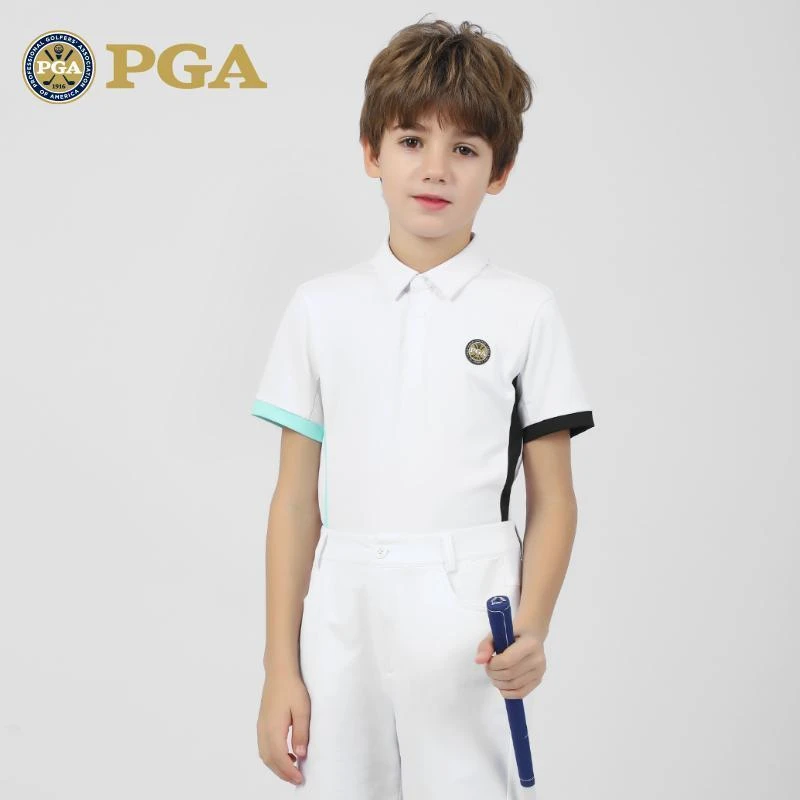 美国PGA 高尔夫男童短袖T恤2025新款青少年防紫外线上衣凉感运动