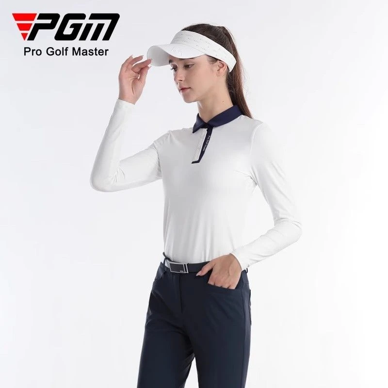 PGM高尔夫女士长袖T恤服装幻彩LOGO运动面料衣服翻领运动服