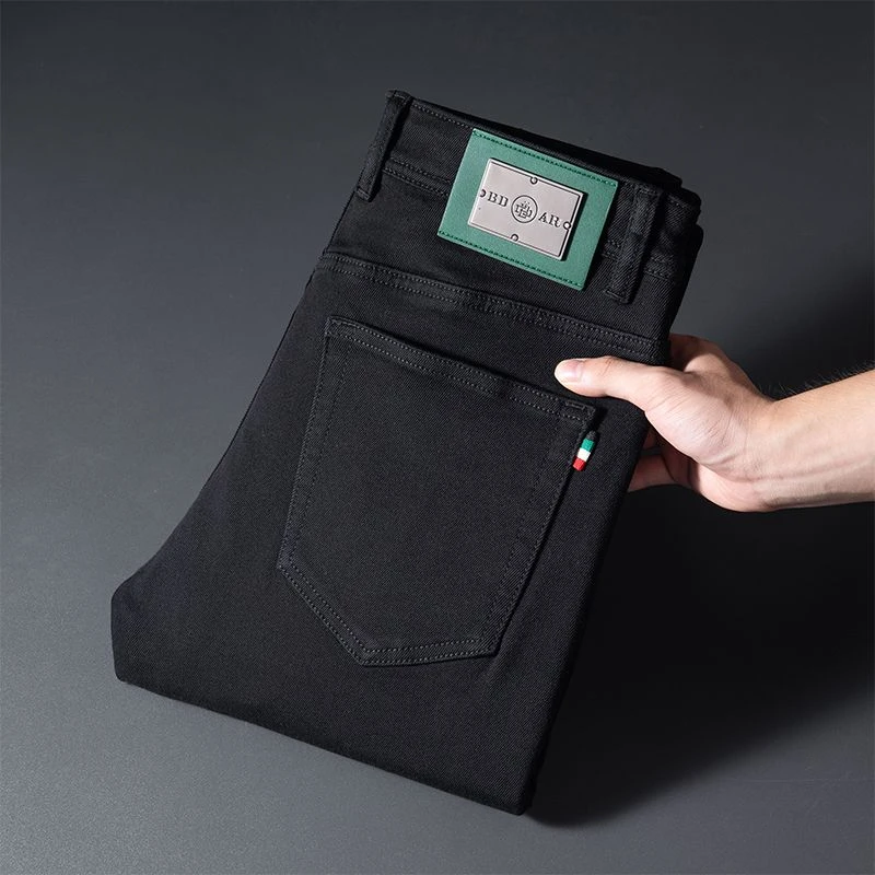 春秋新款高档纯黑防褪色男士九分修身弹力小直筒轻奢牛仔长裤