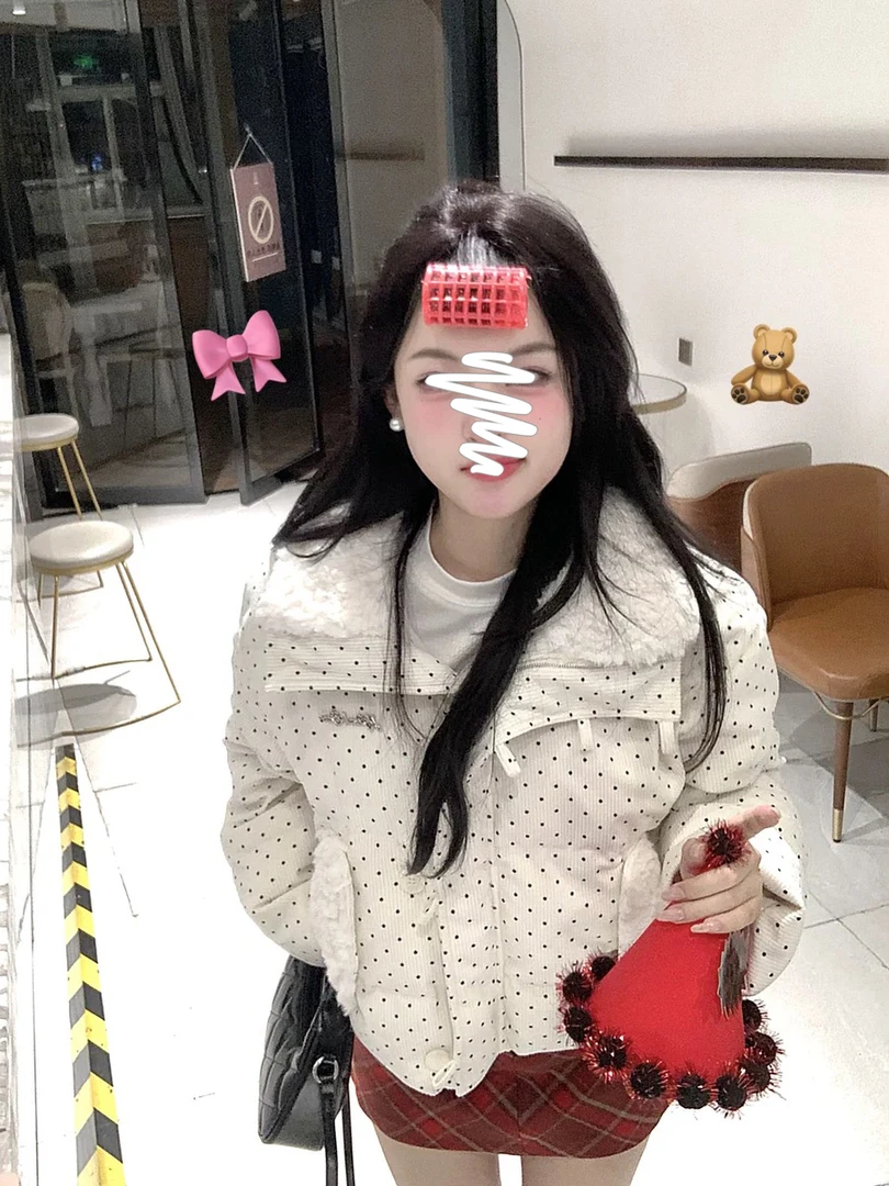 韩版甜美风加厚保暖波点棉衣女秋冬季新款设计感小众短款棉服外套