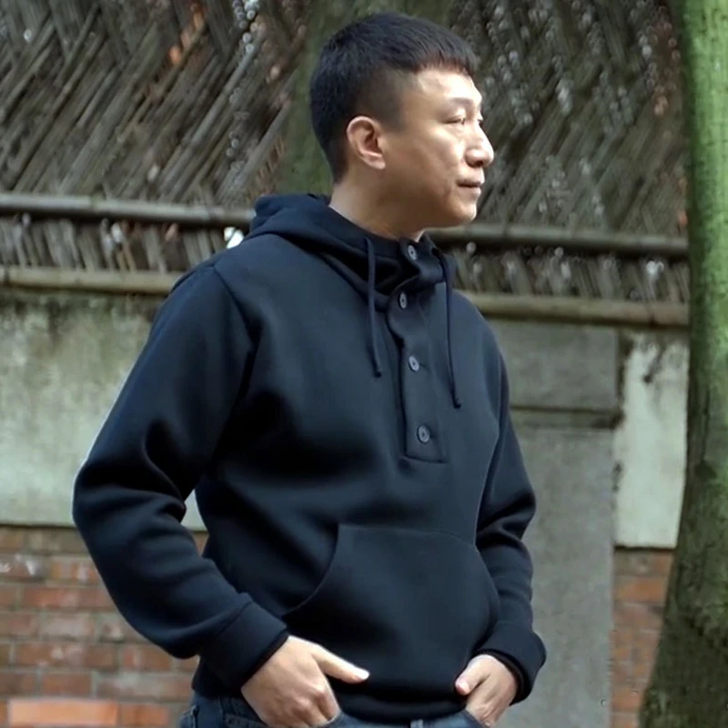 仓石一树高领连帽卫衣男春秋季2023新款高级感保暖带帽本命年衣服