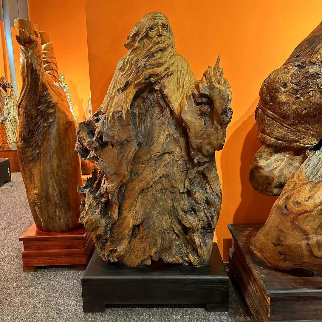 《老子问天》原创人物摆件，尺寸：长89.5宽45高176大号精雕中式雕刻