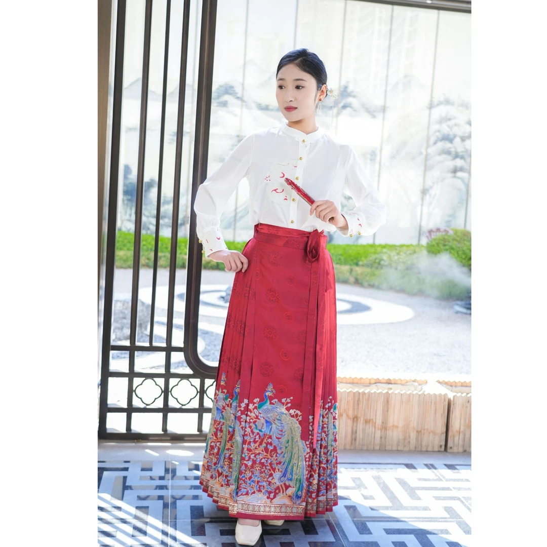 原创汉服【雀羽】原创重工高精织金妆花明制马面裙改良六六对折古风