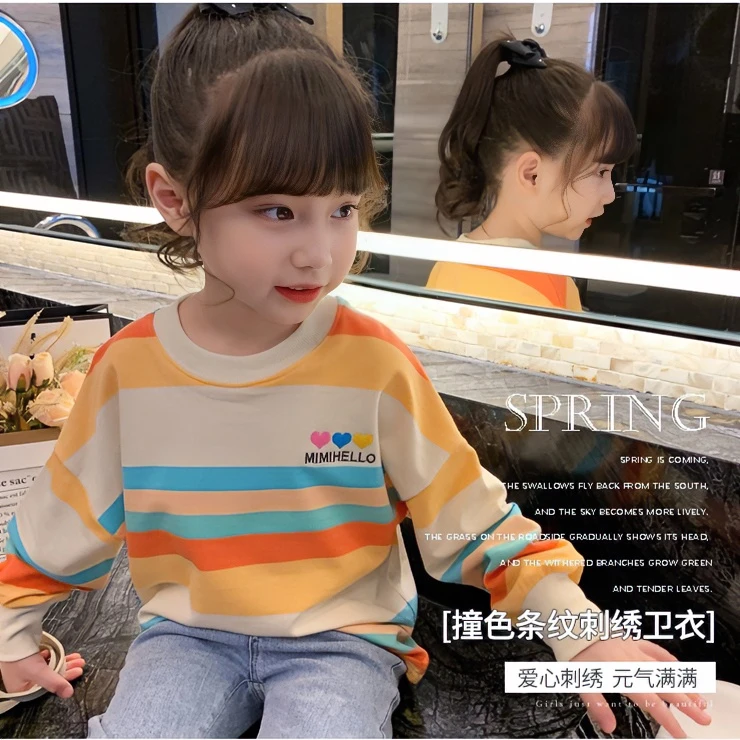女童彩色条纹卫衣儿童圆领时髦长袖上衣GW29031