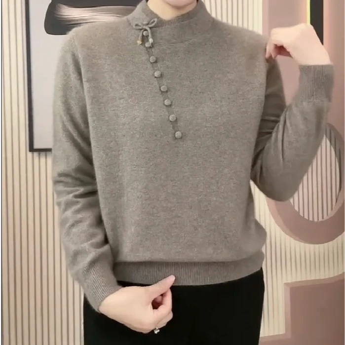 新款高领新中式洋气妈妈针织衫