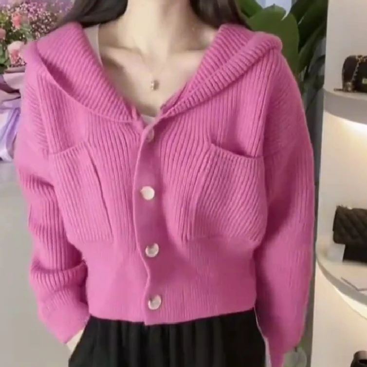 连帽毛衣慵懒风宽松短款开衫外套