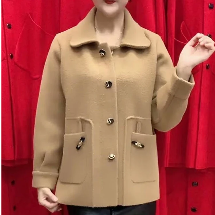 《原版品质》妈妈上衣翻领短款外套女秋冬季中老年新款时尚毛呢