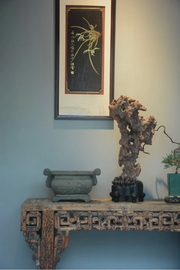 案上清供福建绿豆青瑞狮麒麟老石炉37×20×21