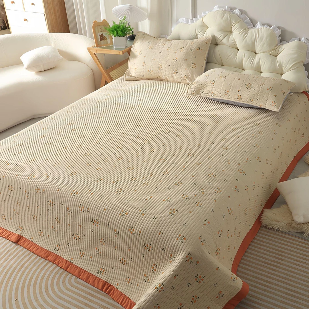 【栀子花开】A类水洗棉床盖三层夹棉加大床盖四季通用