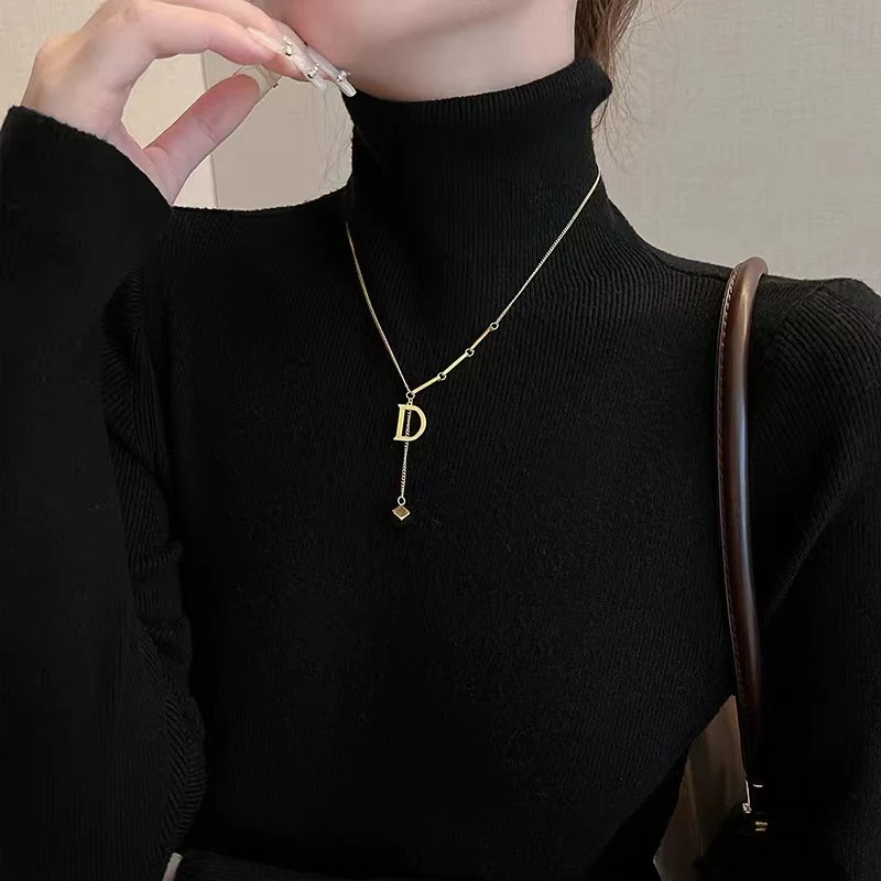 【麦芽专属】网红款小方块流苏字母D项链女轻奢ins锁骨