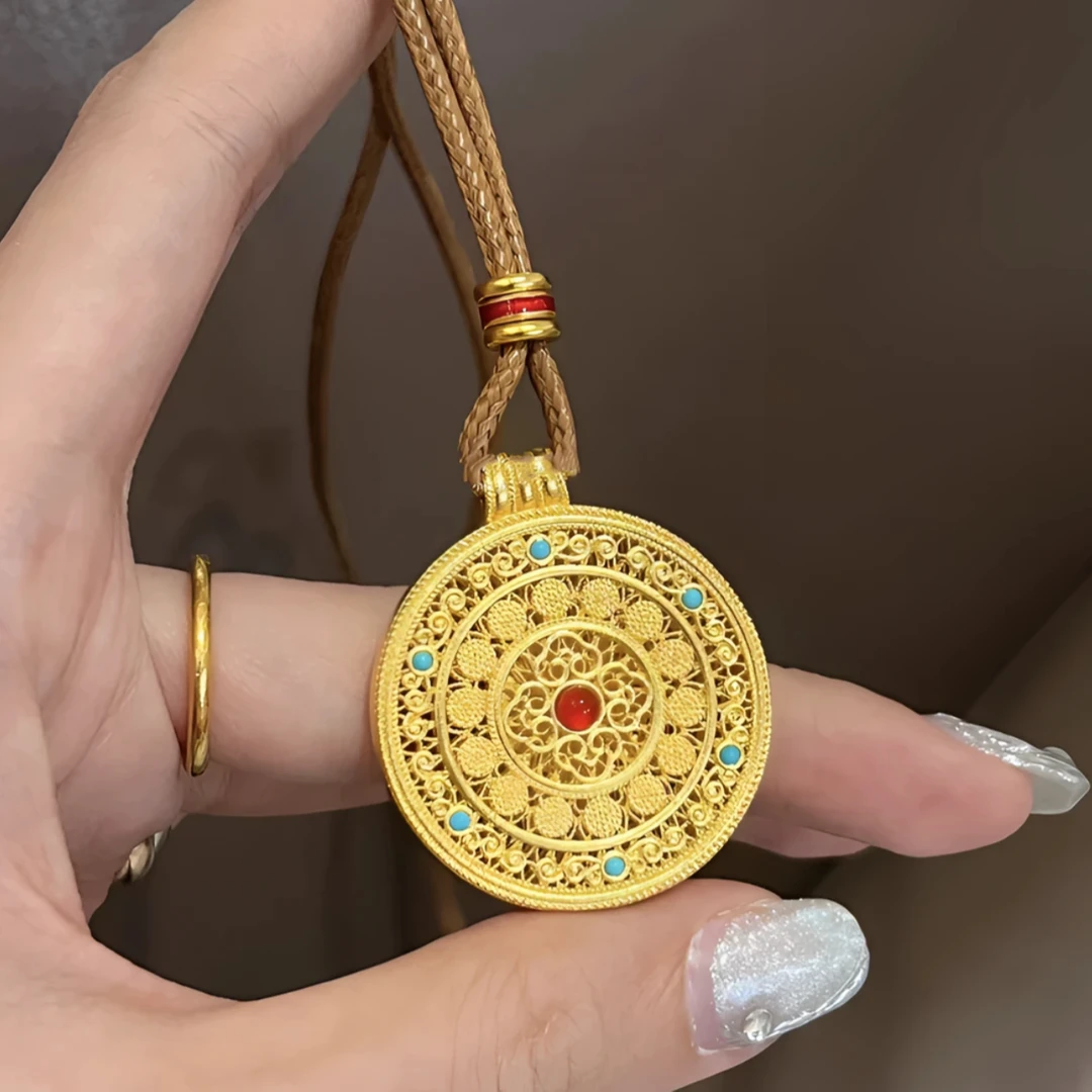 非金属布艺项链 新中式国风八宝罗盘双面项链女款精美百搭不掉色