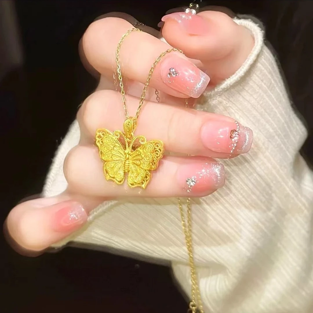 铜合金项链 新中式国风不掉色超仙花丝蝴蝶项链轻奢气质甜美百搭