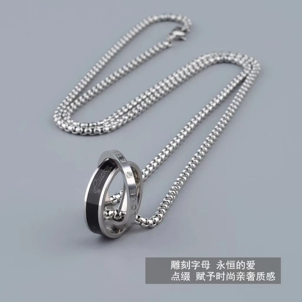 钛钢项链 新款网红爆款LOVE双环字母项链时尚潮流圆环长款毛衣链