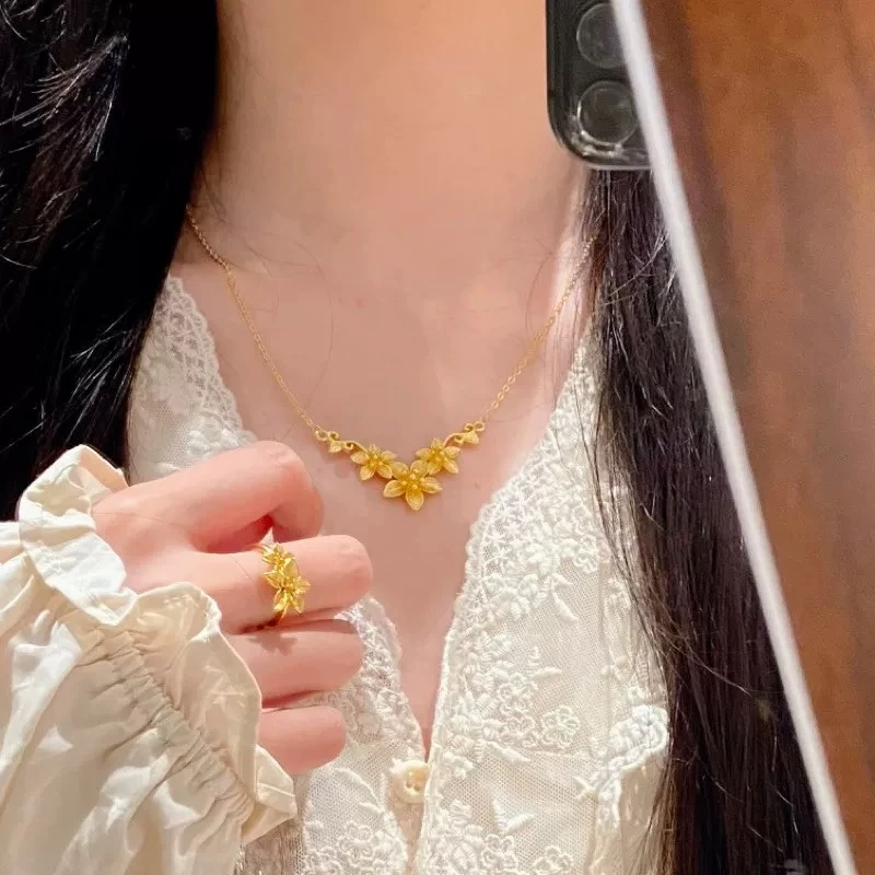 铜合金项链 新中式国风精美花嫁项链女气质百搭不掉色三生花吊坠