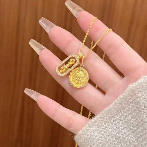 铜合金项链 新中式国潮金刚杵黄财神吊坠女精美百搭不掉色锁骨链