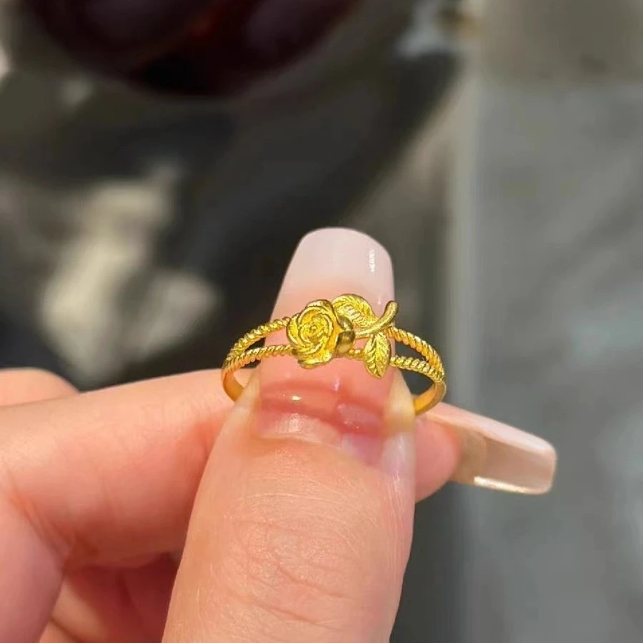 钛钢戒指 时尚精美不掉色玫瑰花戒指女款气质甜美百搭可调节指环